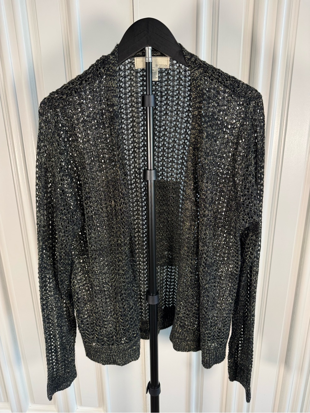 Open-Weave Black Metallic Cardigan Sweater